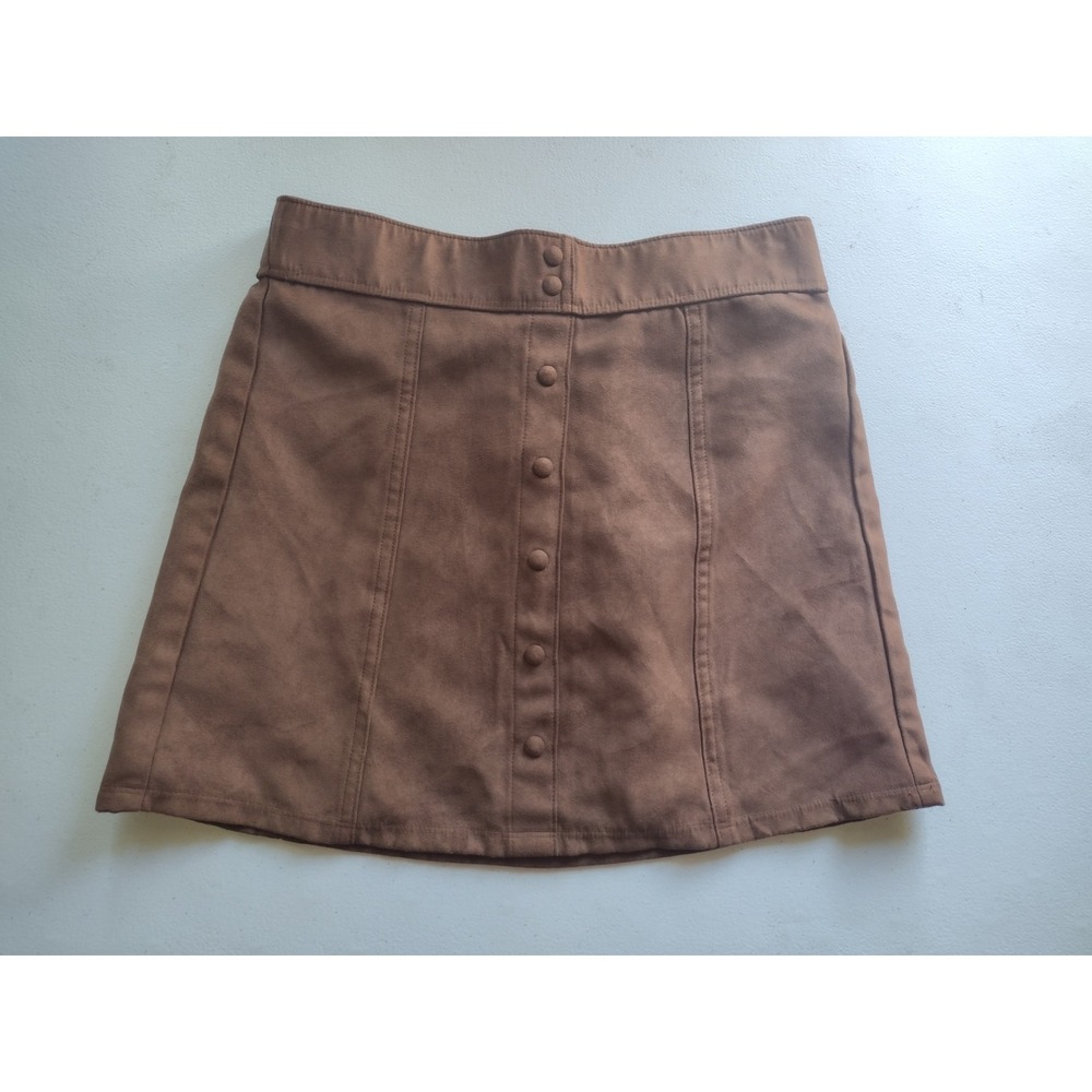 Abercrombie Kids Brown Faux‎ Suede Button Front A-Line Skirt Size 11/12